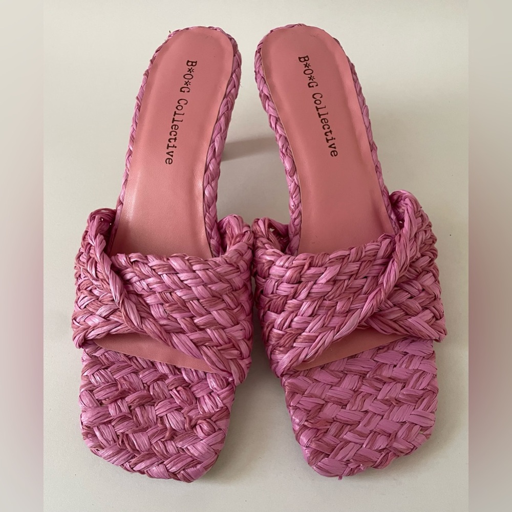 Pink Woven Mules